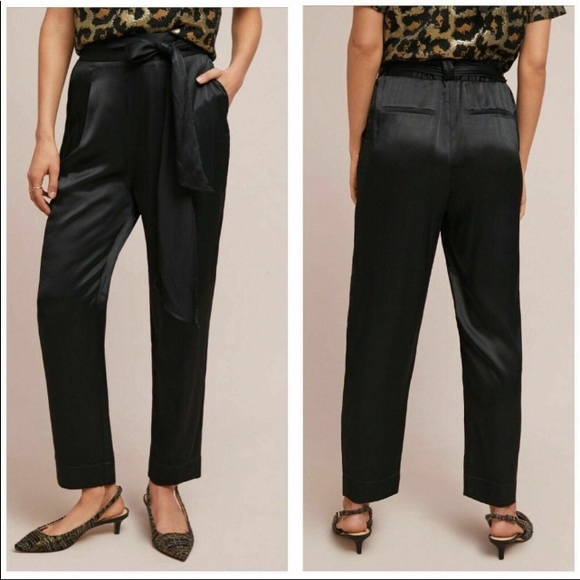Anthropologie Pants - Anthropologie Ettitwa Black Satin High Waist Pants